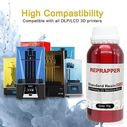 Reprapper ABS-Like 3D Printer Resin, 405nm Fast UV-Curing 1kg Gray 3D Printing Resin Photopolymer Sensitive Resin for LCD Printer, Grey 1000g