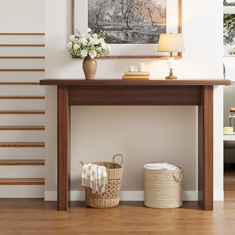 RUSTYER Fluted Entryway Console Table, Wooden Rectangular Sofa Table for Entrance, Narrow Wood Entryway Small Long Entry Table for Hallway, Living Room (Walnut) RUSTYER
