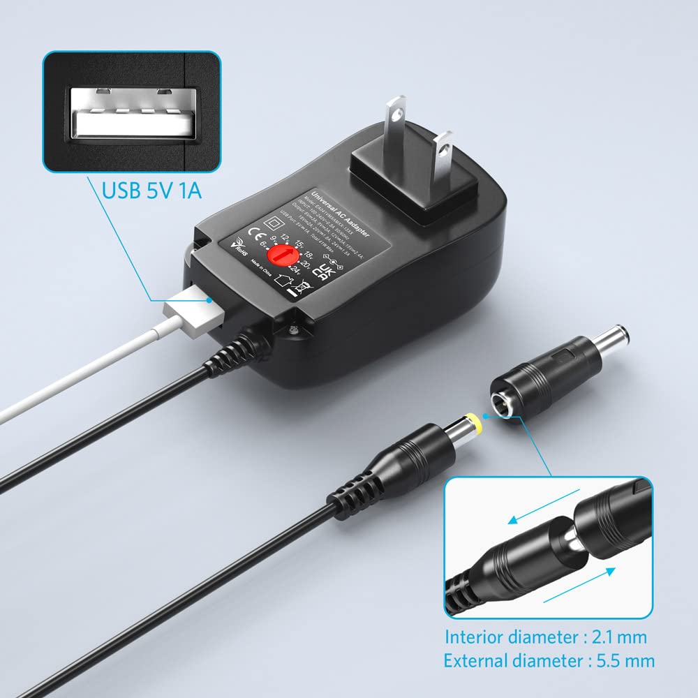 Belker 41W Universal 6V 9V 12V 15V 18V 20V 24V AC DC Adapter Power Supply for Household Electronics Router Smart Phone Mp3 Tablets CCTV Cameras - Max. Amps 1.5A 1500mA Belker