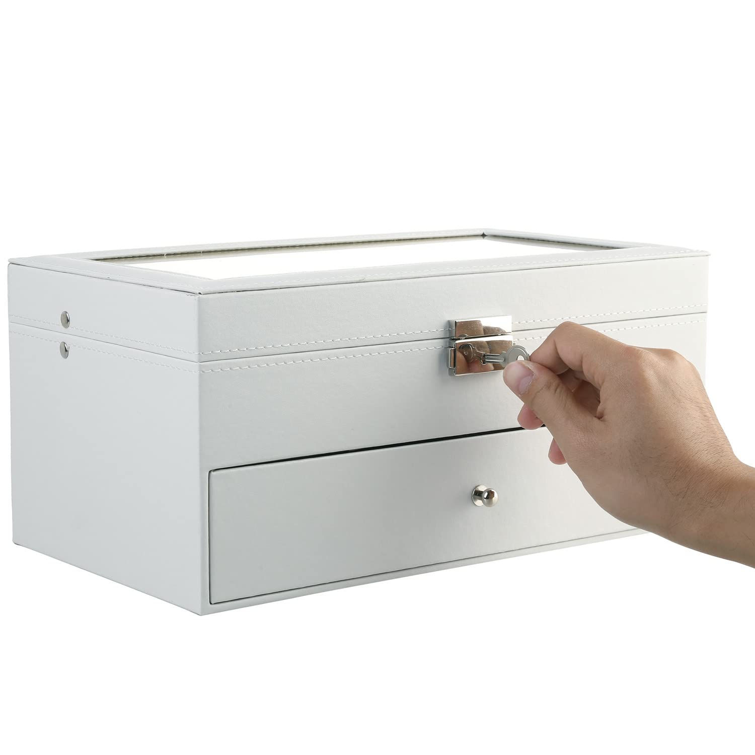 MyGift Deluxe White Wood Sunglasses Organizer - Thumbnail 4