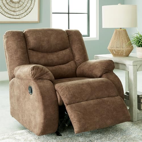 Signature Design by Ashley Partymate Contemporary Faux Leather Manual Rocker Recliner, Dark Brown Signature Design by Ashley