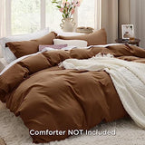 Bedsure Brown Duvet Cover Queen Size - 3 Pieces Prewashed Cotton-Like Extra Soft Bedding Set, Includes 1 Duvet Cover 90x90 Inches with Zipper Closure & 2 Pillow Shams, Comforter Not Included