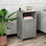 CLEEMAN Bathroom Storage Cabinet, Freestanding Wooden Bathroom Floor Cabinet with Door, Open Shelf, 3-Level Adjustable Shelf, Multipurpose Side Storage Organizer for Living Room, Kitchen (Grey) CLEEMAN