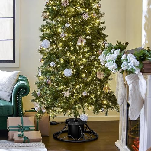 Home Heritage Artificial Christmas Tree Base Rotating Metal Stand for 1 to 1 3/4 Inch Diameter Artificial Christmas Tree Poles, 22 Inch, Black Home Heritage