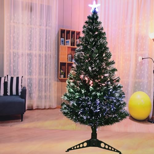 5FT Fiber Optic Green Christmas Tree Artificial Tree with Stand,Pre-lit Full Xmas Tree with Top Star Perfect for Indoor Holiday Decoration