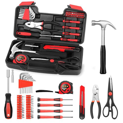 39 Piece All Purpose Household Red Tool Kit Small Basic Home Tool Set with Toolbox Great for Home, Garage, Office and College Dormitory Use, DIY and Crafts - WoodArtSupply