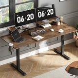 ONBRILL Standing Desk with 2 Adjustable Monitor Shelves, 63 x 24 Inches Electric Stand Up Desk with Memory Controller and Adjustable Height from 28-46 inches for Computer Workstations, Rustic Brown ONBRILL