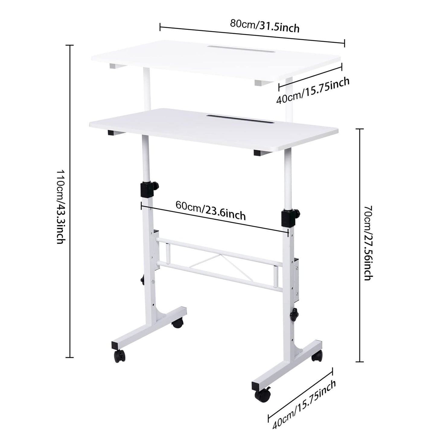 KLSMYHOKI Standing Desk Adjustable Height, Mobile Stand Up Desk with Wheels Small Computer Desk Rolling Desk, Portable Laptop Desk White Standing Table Home Office Desks 16"x31.5" Height 27"- - WoodArtSupply