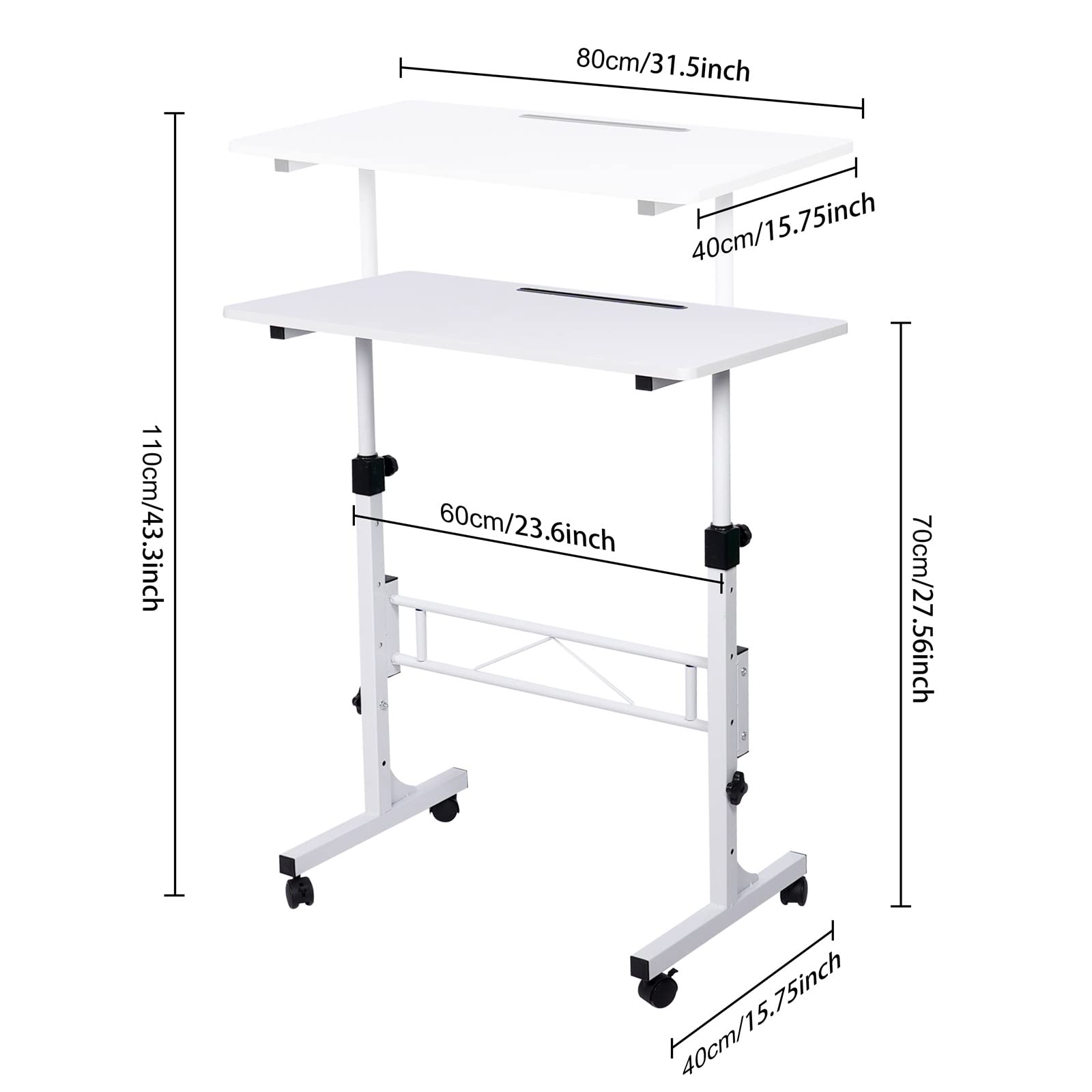 KLSMYHOKI Standing Desk Adjustable Height, Mobile Stand Up Desk with Wheels Small Computer Desk Rolling Desk, Portable Laptop Desk White Standing Table Home Office Desks 16"x31.5" Height 27"- - WoodArtSupply