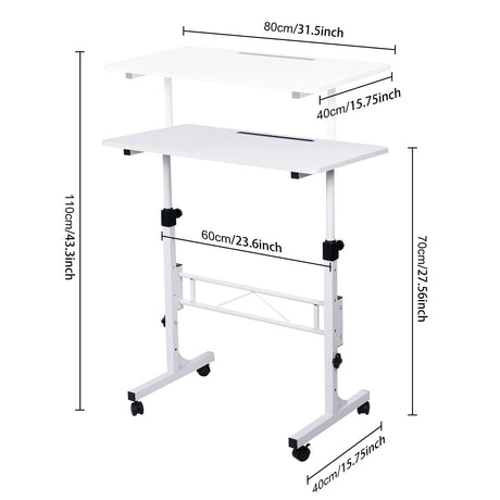 KLSMYHOKI Standing Desk Adjustable Height, Mobile Stand Up Desk with Wheels Small Computer Desk Rolling Desk, Portable Laptop Desk White Standing Table Home Office Desks 16"x31.5" Height 27"-43.5" KLSMYHOKI