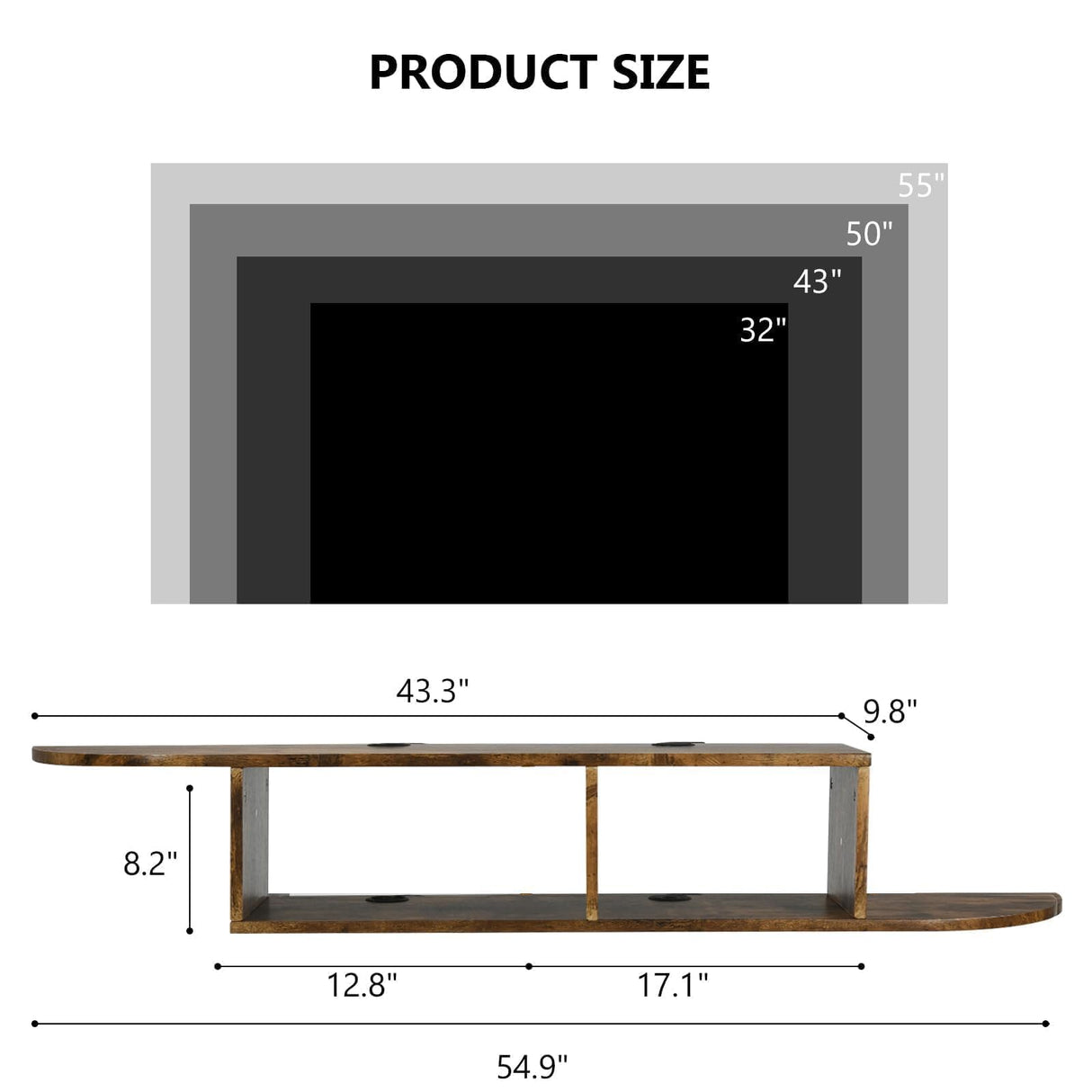 4 EVER WINNER Floating TV Stand, 55" Floating Entertainment Center with Storage, Floating TV Shelf Wall Shelf for Under TV, Living Room, Bedroom, Walnu 4 EVER WINNER