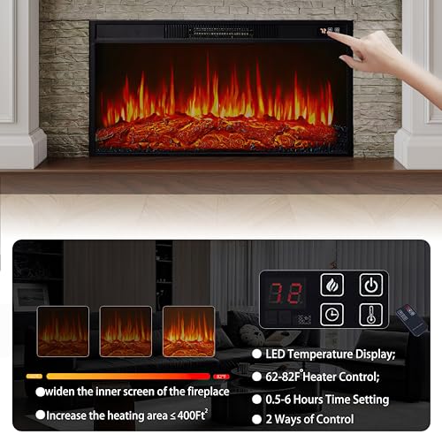 60" Fireplace with Mantel, Solid Wood White TV Stand with Fireplace for, Modern Entertainment Center TV Stand, Replaceable 30" Fireplace Insert Heater, for Living Room, Bedroom BOSHIRO