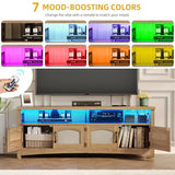 DWVO Farmhouse TV Stand for Living Room, Boho Entertainment Center for Bedchamber w/2 Rattan Cabinets, Television Stand w/Storage Large Media Console Table for TVs up to 50 55 60 65 Inch (Oak) DWVO