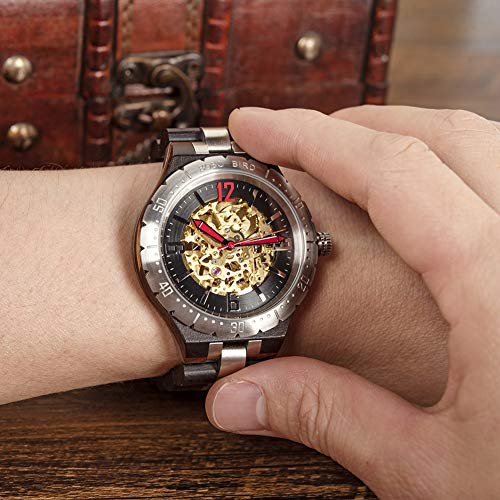 BOBO BIRD Brand Design Mens Wooden Automatic Mechanical Watches Multifunction Business Luxury Wood Watch for Men (Black) BOBO BIRD