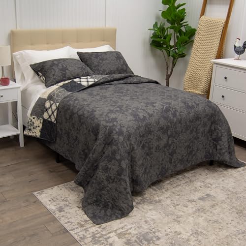 Donna Sharp Augusta Cotton Quilted Bedding Set - 3-Piece Queen Size Quilt Set - Includes 1 Quilt and 2 Pillow Shams - Machine Washable - Perfect for Rustic Decor Donna Sharp