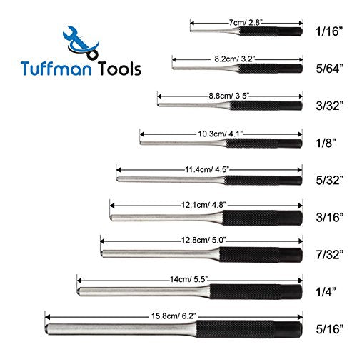 TuffMan Tools, Roll Pin Punch Set 9pc Craftsman Tool Set - Great Nail Punch for Gun Tool Kit Building and Removing Firing Pin with Tool Pouch TuffMan Tools