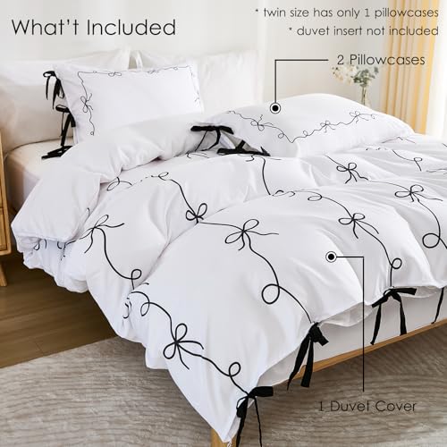 Black White Duvet Cover Set Black Bow Tie Bedding Set Super Soft Breathable Microfiber Bowknot Butterfly Tie Aesthetic Bedding Romantic French Twin Duvet Cover for All Season Chumerry