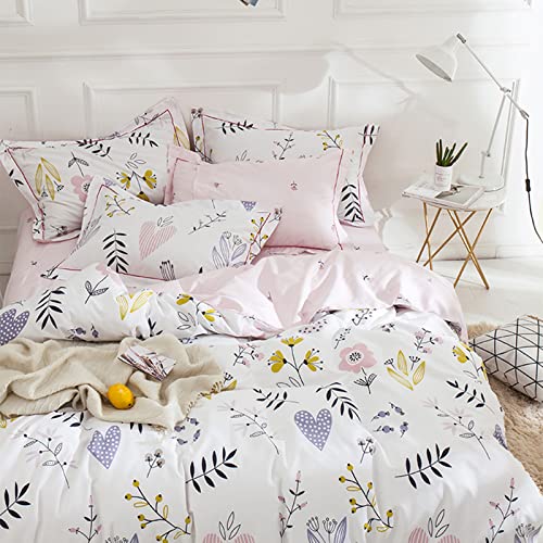 HighBuy Girls Duvet Cover Twin Floral Aesthetic Bedding Set White Pink Premium Cotton Teens Flower Kids Coquette Bedding Set Comforter Cover Soft Branches Boho Bedding Collection Pink HighBuy