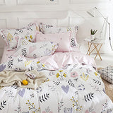 HighBuy Girls Duvet Cover Full Size Bedding Sets Floral Aesthetic Coquette Bedding Set White Pink Premium Cotton Teens Flower Bedding Sets Kids Comforter Cover Soft Branches Full Pink HighBuy