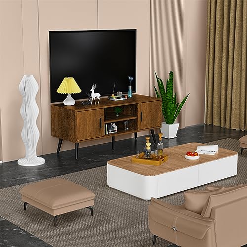 Lifetime Home Mid-Century Modern 45" TV Stand with 2 Side Doors Entertainment Center Console for Living Room Bedroom Office- Supports up to 55 Inch TV & 150 lbs Large Cabinet w/Shelves Lifetime Home