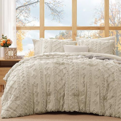WRENSONGE King Size Comforter Set with Sheets - 7 Pieces Beige Tufted Bed in a Bag King Shabby Chic Bedding Sets with 1 Comforter, 2 Sheets, 2 Pillowcases & 2 Shams