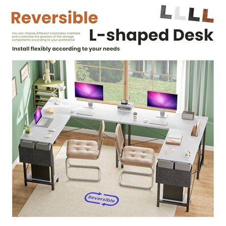 Alpen L Shaped Gaming Desk, Small Computer Desk, 50 Inch Wide Corner Desk, Work from Home Desk, Study Table for Bedrooms, PC Writing Table with Storage and Reversible Shelf, White Alpen