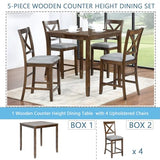 LUMISOL Farmhosue Dining Table Set for 4, 5-Piece Counter Height Kitchen Table Set with 4 Upholstered Chairs for Kitchen, Dining Room, Small Space, Walnut LUMISOL