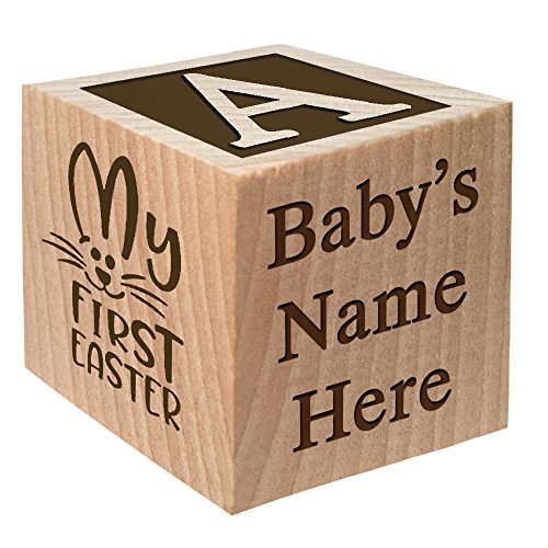 Baby's First Easter Gift 2024 - Personalized Block Easter Gift Custom Engraved Wooden Baby Block for Boy and Girl Choose Image Easter Basket Bunny Egg He is Risen My First Easter Cross - WoodArtSupply