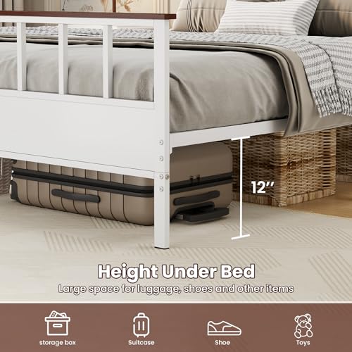 Farmhouse Queen Bed Frame with Headboard and Footboard by VOPEAK - Sturdy Wood Platform Design with Under Bed Storage, Noise-Free Support, No Box Spring Required, White - WoodArtSupply