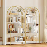YITAHOME 5-Tier Gold Arched Bookshelf - Elegant White & Gold Storage Rack for Home, Office, and Living Space YITAHOME