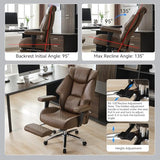 EXCEBET Big and Tall Office Chair with Footrest, PU Leather High Back Executive Office Chair 400lbs, Ergonomic Computer Chairs Lumbar Support for Heavy People (Brown) EXCEBET