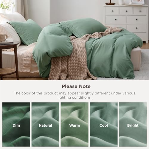 Bedsure Sage Green Duvet Cover Queen Size - 3 Pieces Prewashed Cotton-Like Polyester Extra Soft Bedding Set, Includes 1 Duvet Cover 90x90 Inches with Zipper Closure & 2 Pillow Shams, No Comforter Bedsure