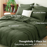 CozyLux Queen Comforter Set Olive Green, 7 Pieces Bed in a Bag Queen Comforter Set with Sheets, Bedding Sets with Down Alternative Comforter, Fitted Sheets, Flat Sheets, Pillow Shams and Pillowcases CozyLux