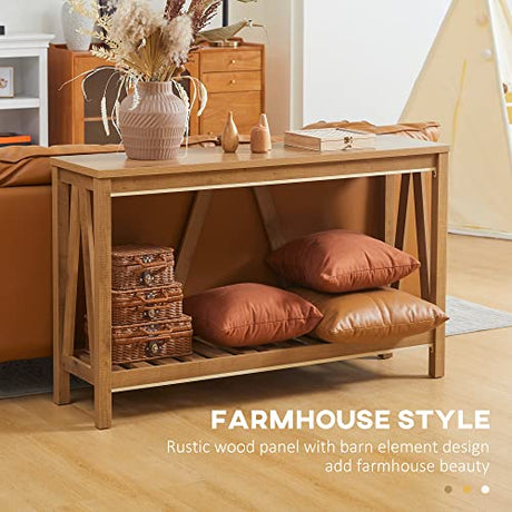 HOMCOM Console Table, Farmhouse Entryway Table with Storage Slatted Shelf, Rustic Sofa Table with Anti-Tipper for Living Room, Hallway, Brown HOMCOM