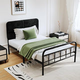 Easllre 14Inch Metal Bed Frame,Twin Size Bed Frame with Upholstered Headboard,Heavy Duty Sturdy Mattress Foundation,Easy Assembly,No Box Spring Needed,Black-Twin Easllre
