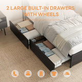 LIKIMIO Twin Bed Frame, with 2-Tier Shelves & Charging Station & LED Light, DIY Layout Storage Drawers, Suitable for Teen Rooms, Small Apartments & Bedrooms, Gray Black LIKIMIO