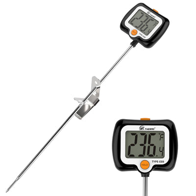 KT THERMO Digital Candy Thermometer, LCD Instant Read Food Thermometer with 10" Probe and Pot Clip for Candy Making, Kitchen Accessories, Baking Tools（Black）