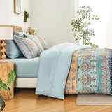 LXWORX Boho Comforter Set King Size Sage Green - 7 Pieces Bohemian Floral Striped Comforter and Sheet Set, Soft Bed in a Bag Complete Bedding Sets King Size for All Season (Sage Green,King) LXWORX