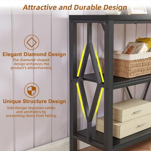 HOMISSUE Sofa Console Table, Rustic Console Table with 3-Tier Storage, Engineered Wood Sofa Tables with Open Shelves, Heavy Duty Entryway Tables for Living Room, Hallway (47 Inch, Black) HOMISSUE