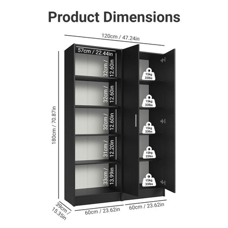 Madesa Wardrobe Armoire Closet Pantry Storage Cabinet with 4 Doors and 10 Utility Shelves 47" L Wooden Organization Unit for Bedroom, Office, Laundry Room, Kitchen, and Garage (Black) Madesa