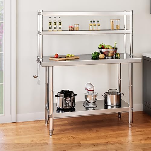 YITAHOME Stainless Steel Table with Overshelves, 30" X 24" Work Table with 30" X 12" Shelf, Metal Table Prep Table for Home Kitchen Restaurant Garage Warehouse - WoodArtSupply