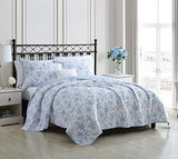 Laura Ashley - King Quilt Set, Soft & Reversible Cotton Floral Bedding with a Medium Weight Feel, 3 Piece Bed Set with Matching Pillowcases (Walled Garden Blue) Laura Ashley