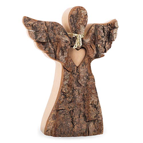 Forest Decor Wooden Guardian Angel Figurines for Love Peace Inspiration - Remembrance Angel Collectible Statue - Christmas Wood Angel Decor with Loving Heart - Rustic Angel Gift in Memory of  - WoodArtSupply