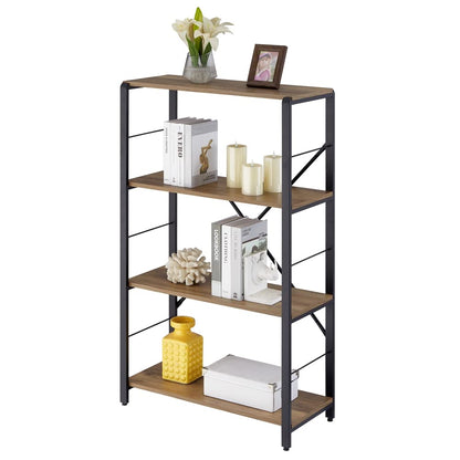 FOLUBAN 4-Tier Rustic Industrial Bookshelf in Oak Finish - WoodArtSupply