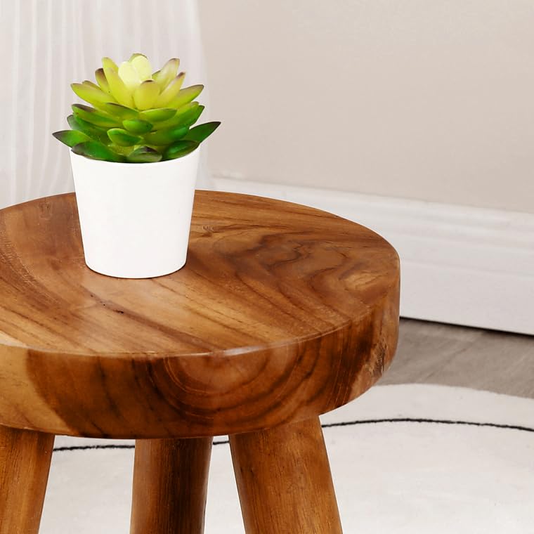 JOLLYMER Teak 9” Round Plant Stand |Wood Counter Stool |Dip Dyed Wood Plant Stand, Riser |Wood Accent Stool ||Accent Table |Side Table | (16" Tall(1 Pack)) JOLLYMER