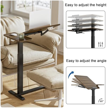Ywin Medical Adjustable Tilt Overbed Bedside Table with Wheels, Swivel Portable Tray Table(27.6" W x 15.8" D), Small Standing Desk for Bedroom, Hospital, Couch, Office Use,Black Ywin