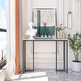 Wisfor Sintered Stone Entryway Table: White Console Table with Black Frame for Hallway - Long Narrow Table Behind Sofa, 39.4x11.8x30.9 inch Wisfor