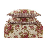 Waverly Norfolk 4-Piece 100% Cotton Comforter Set - King Red Floral Prints, with 2 Shams & 1 Bedskirt Waverly