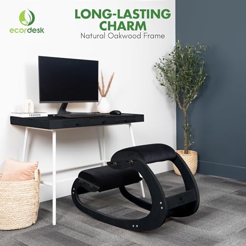 Ecordesk Ergonomic Kneeling Chair, Adjustable Seat - Office Chair for Desk, Posture Corrector, Premium Comfort Cushion, Wooden Rocking Knee Chair (Black Frame) Ecordesk