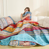 WONGS BEDDING Bohemian Quilt Set Twin Size, Boho Striped Printed Bedding Quilts Coverlet Set with Pillow Shams, Lightweight Microfiber Bedspread Set for All Seasons (2 Pieces, Twin) WONGS BEDDING